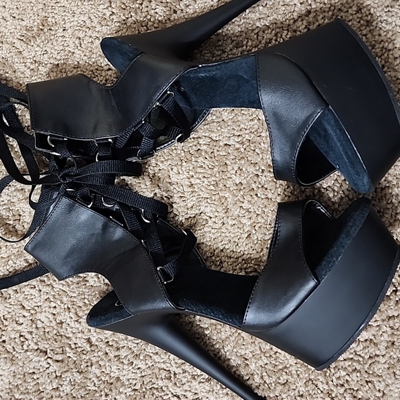 Pleaser BOW Down Lace Up Black Platform Heels -delight 600 - Picture 11 of 14